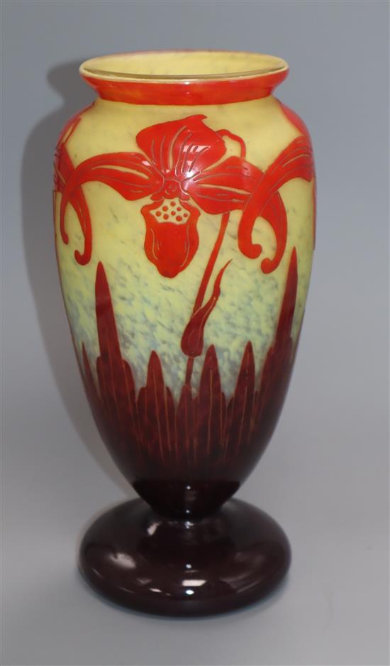 A Le Verre Francais cameo etched vase / lamp base, signed height 31cm